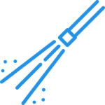 Blue icon of a rocket launching upwards, leaving a trail of exhaust. A simple, stylized image.