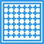 Blue geometric pattern with repeating star-like shapes inside a square frame. The design has a modern, tile-like appearance.
